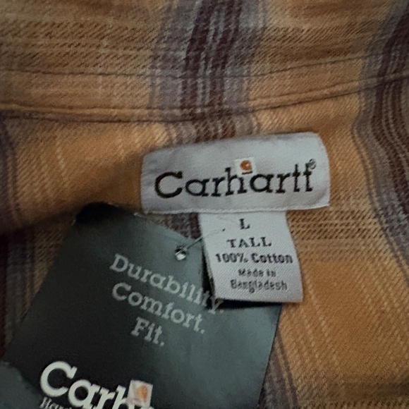 NEW Mens Carhartt Heavy Duty Brown Lined Canvas Button Shirt Size L Tall - Picture 4 of 6